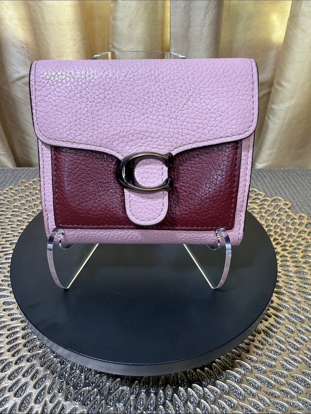 Coach Tabby Small Wallet Colorblock Pink & Maroon Leather